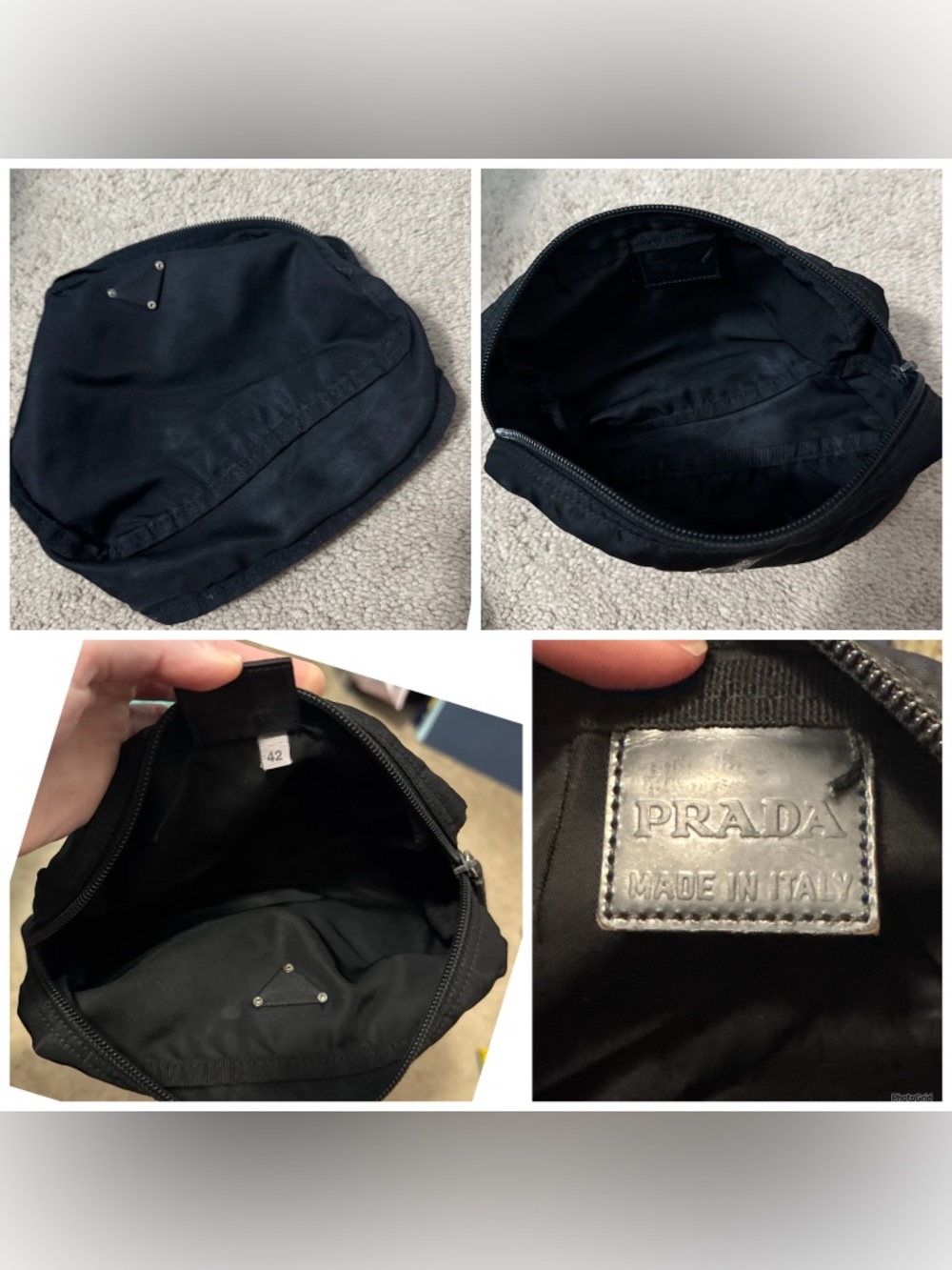 Prada AUTHENTIC Vintage Tessuto Nylon Black Logo Triangle Pouch Case Makeup Bag - Picture 16 of 16